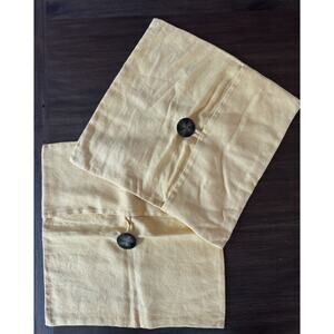 Pottery Barn Yellow Linen Pillow Cover Wood Button 18x18 Pair Set Of 2